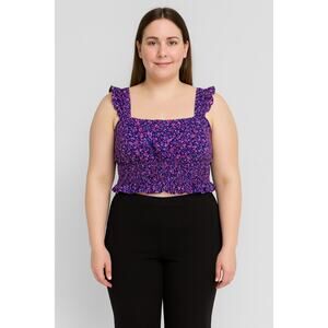 BCBGeneration Women’s Floral Smocked Crop Top – Size Large – Ruffle Hem